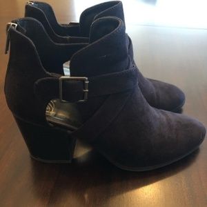 Black Faux Suede Booties with Buckle